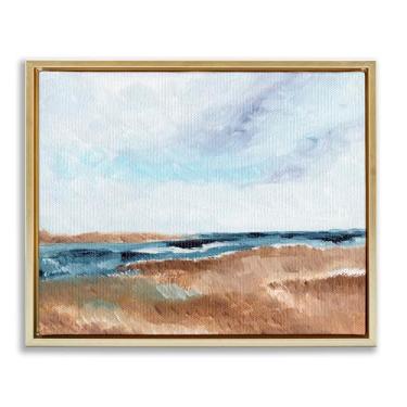 Imagem de Stupell Industries Tela flutuante dourada vista costeira horizonte design de arte de parede por Nikita Jariwala, 25 x 31
