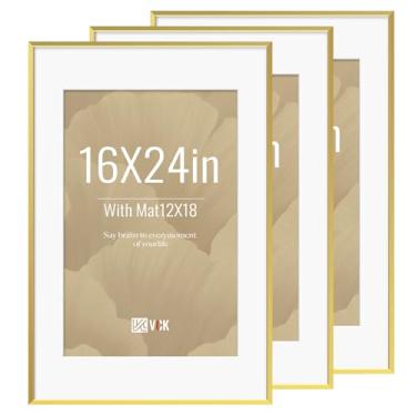 Imagem de VCK Moldura de pôster dourada de 40,6 x 61 cm, pacote com 3, moldura de alumínio – exibe pôsteres de 30,5 x 45,7 cm com tapete ou 40,6 x 61 cm sem, montagem na parede, decoração de casa para sala de