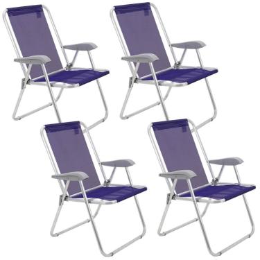 Imagem de Kit 04 Cadeiras de Praia Tramontina Creta Master em Alumínio com Assento Roxo 92900203