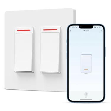 Imagem de Milfra Interruptor de luz inteligente 2 gangues monopolar 3way 4way interruptor inteligente 2024 novo modelo 10A, funciona com Alexa, Siri e Assistant, voz e controle remoto, fio neutro necessário