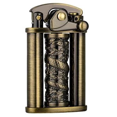 Imagem de YANCONG Isqueiro vintage esculpido em 3D, isqueiro divertido de descompressão de coluna de dragão giratório, isqueiros antigos reutilizáveis com braço oscilante, presentes de aniversário exclusivos