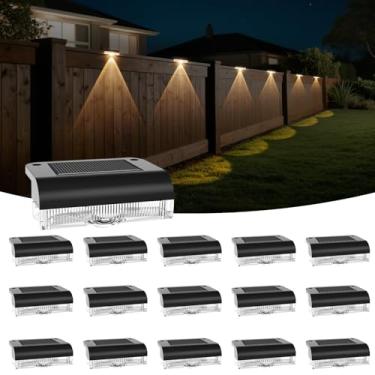 Imagem de AGOTD Luzes de cerca solar ao ar livre, pacote com 16 lâmpadas de cerca alimentadas por energia solar, luzes de deck à prova d'água LED para jardim, quintal, pátio, caminho, trilho, piscina, escadas