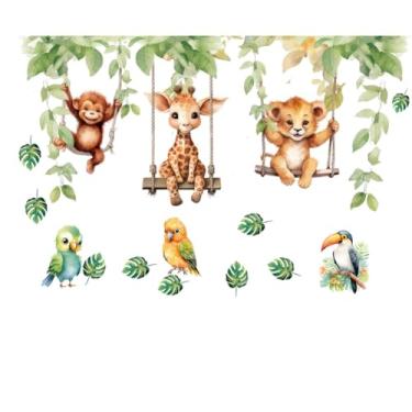 Imagem de WALLMEII Adesivos de parede para decoração de berçário safári, animais da floresta, videiras, macaco, girafa, animais da selva, adesivos de parede, descasque e cole para bebês, crianças, meninos