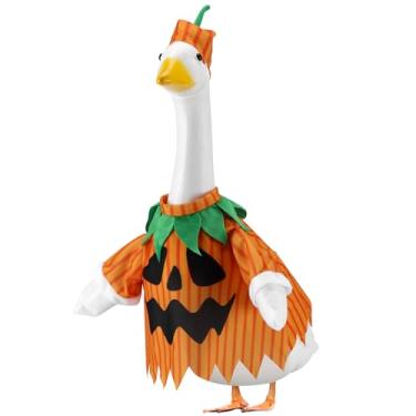 Imagem de Roupas de ganso de abóbora para varanda de Halloween para estátua de gramado de 58 cm, fantasia engraçada de Jack O Lantern para estátua de plástico/cimento, roupas de escultura sazonal para decoração