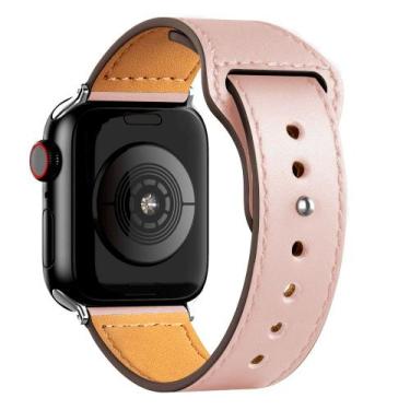 Imagem de Pulseira Rosa de Couro 42/44/45/49mm Compativel Seriee 4 5 6 7 8 ultra