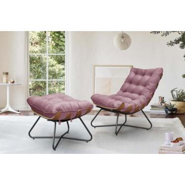 Imagem de Poltrona Costela Decorativa e Puff Madeira Eva Preto - Rose - METAL MO