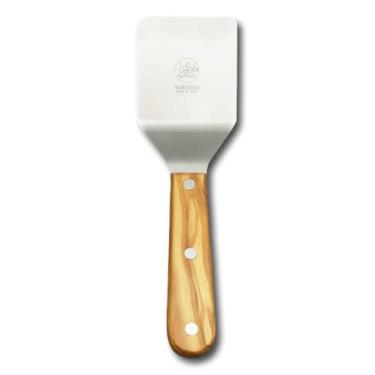 Imagem de DUE BUOI Espátula pequena com cabo de madeira de oliveira – dimensão 6,5 cm x 6,5 cm – Aço inoxidável – Grelha para churrasqueira de cozinha – Tang completo triplo rebitado.