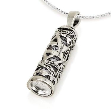 Imagem de Colar FJ Faith Jewelry Mezuzah Scroll Star Of David Silver - FJ FAITH 