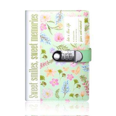 Imagem de SPIPHY Diário floral com cadeado e chave para meninas diário com cadeado para meninas adolescentes 224 páginas diário bloqueado em forma de coração para mulheres, verde
