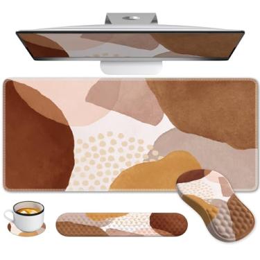 Imagem de Anyshock Mouse pad grande com descanso de pulso e teclado, conjunto de tapetes de mesa, 4 peças, túnel do carpo, boho mousepad com combo de suporte de pulso, tapete de mesa de escritório de computador