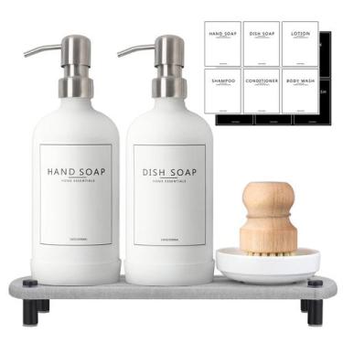 Imagem de Conjunto dispensador de sabão NEECZS Kitchen 480ml de vidro branco