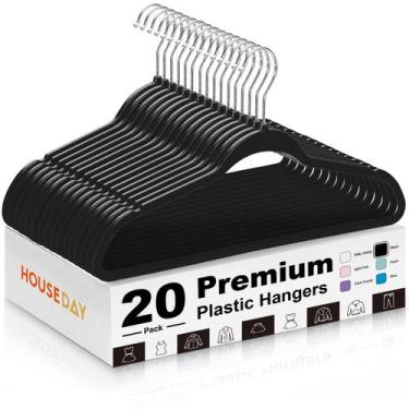 Imagem de Cabides de plástico HOUSE DAY Black, pacote com 20, Heavy Duty