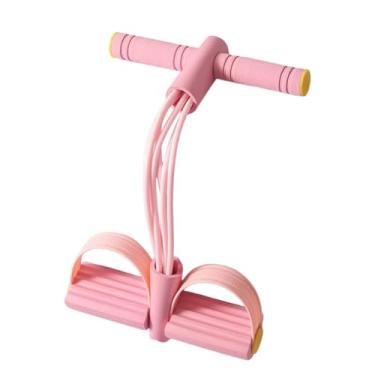 Imagem de KiBcsLic Faixa de resistência para pedal de abdominais, puxador de tornozelo com pedal, corda de alongamento com 6 tubos, corda de tensão para ioga nas costas, Rosa