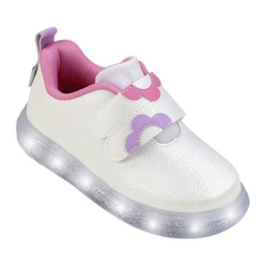 Imagem de Tênis Led Infantil Menina Pampili Sneaker Luz Flores Branco Tamanho:31