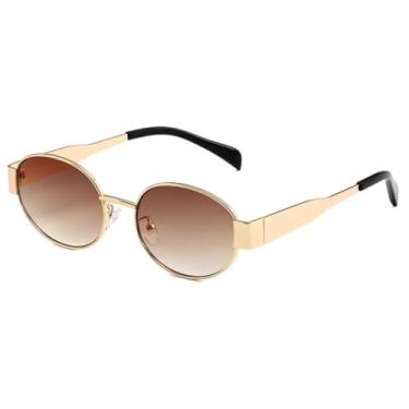 Imagem de VFDHN Óculos de sol punk de metal, redondo, clássico, vintage, UV400, para festa, praia, uso ao ar livre, masculino (chá dourado)