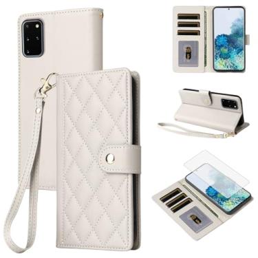 Imagem de Furiet Capa carteira para Samsung Galaxy S20 Plus S20+ 5G com protetor de tela de vidro temperado, alça de pulso destacável, couro luxuoso, compartimento para cartão, capa para celular para S20+5G