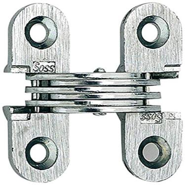 Imagem de SOSS Dobradiças invisíveis de montagem com 4 orifícios, zinco, acabamento cromado acetinado, altura da folha de 3,8 cm, largura da folha de 1,2 cm, espessura da folha de 4,8 cm, tamanho do parafuso de 15,2 x 2,5 cm (10 pares)