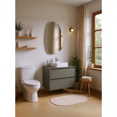 Imagem de Gabinete Para Banheiro Com Cuba E Espelheira Organica 80cm Mdf Verde Dubai - On Móveis