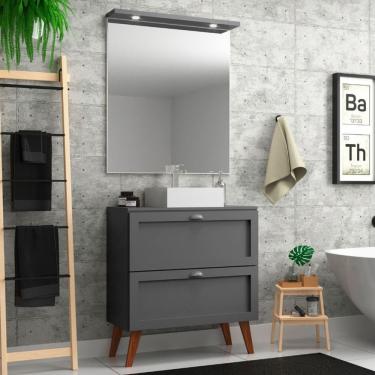 Imagem de Gabinete Para Banheiro Com Tampo Cuba E Espelho 80cm Retro Mdf Grafite Milano - On Móveis