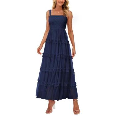 Imagem de Vestido feminino PRETTYGARDEN, de verão, sem mangas, com babados, azul
