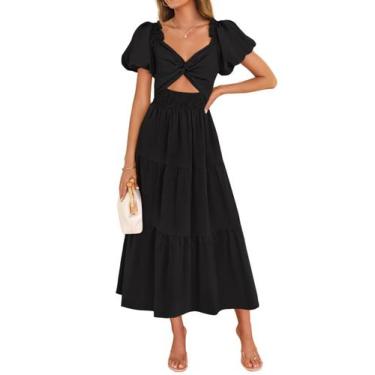 Imagem de Vestido feminino ZESICA 2025 Boho Smocked Vacation, preto, tamanho P