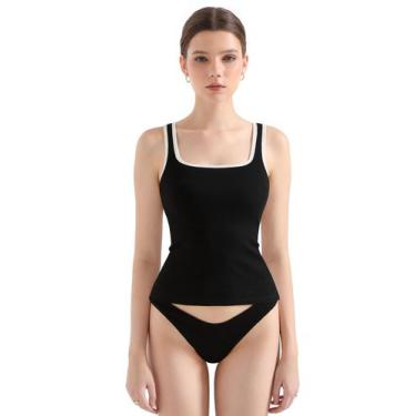 Imagem de Camiseta regata feminina SUUKSESS com nervuras, acolchoada, preta e br