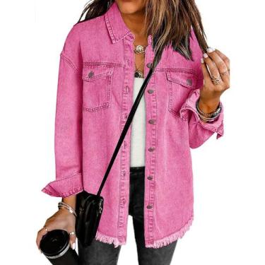 Imagem de Jaqueta jeans luvamia, moda feminina, rosa com botões