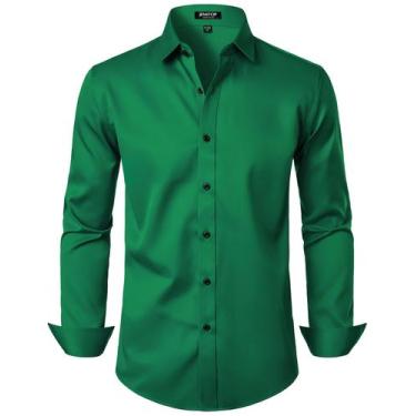 Imagem de Camisa social JEMITOP Wrinkle Free Stretch Green para homens L