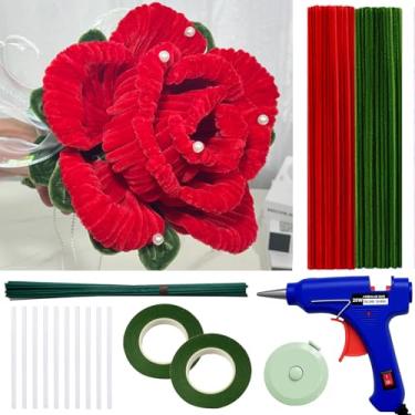 Imagem de 500 limpadores de cachimbo para artesanato – hastes de chenille de 2 cores com pistolas de cola e fita métrica – perfeito para projetos de bricolage, decorações de férias e quartos, artes e atividades