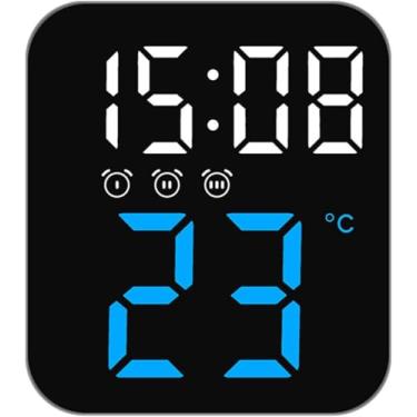 Imagem de Relógio Digital LED de Mesa e Parede com Alarme, Calendário, Termômetro, Luz Noturna, Função Soneca e Display Grande USB/Pilha (Azul)