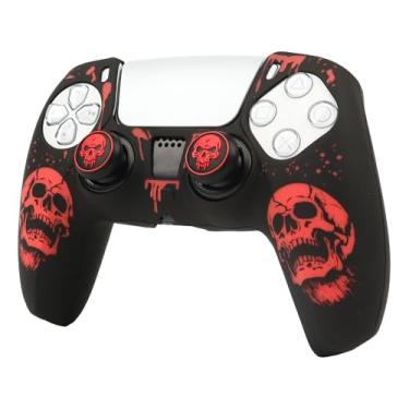 Imagem de Capa de controle de caveira compatível com controle PS5/Playstation 5, capa protetora RALAN com alça de polegar personalizada