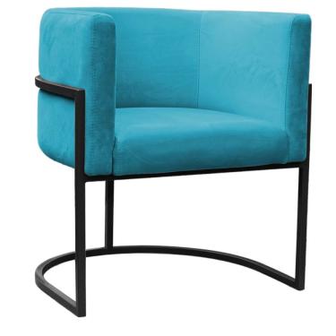 Imagem de Poltrona Reforçada Decorativa Sala Carla Base Ferro Preta Suede Azul Tifany