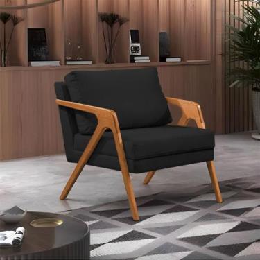 Imagem de Poltrona Decorativa Mona Luxo Base Madeira Maciça Veludo Preto - FEITO