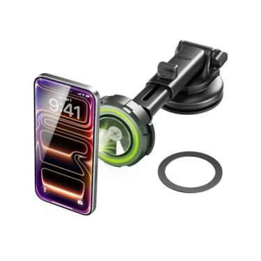 Imagem de Bracketron Suporte magnético a vácuo para telefone painel e para-brisa, MagAlign Max 360° ajustável MagSafe suporte para carro ventosa suporte de telefone, suporte de telefone de carro para iPhone