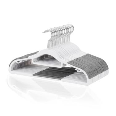 Imagem de NCXTKJ Pacote com 30 cabides de plástico, antiderrapantes, econômicos, finos de 0,5 polegadas, gancho giratório de 360°, cabides resistentes para ternos, calças e camisas, branco e cinza escuro