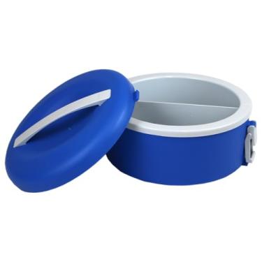 Imagem de Marmita 1,5 litros Presilha C/Divisória Dupla fechamento com presilhas, Quente e Frio barata Custo Benefício, mantem o alimento (Creme/Azul)