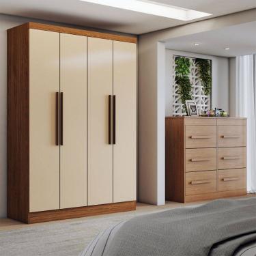 Imagem de Guarda-Roupa Solteiro Europa 4 Portas 2 Gavetas Cômoda 6 Gavetas Cinamomo/Off White - Panorama Móveis