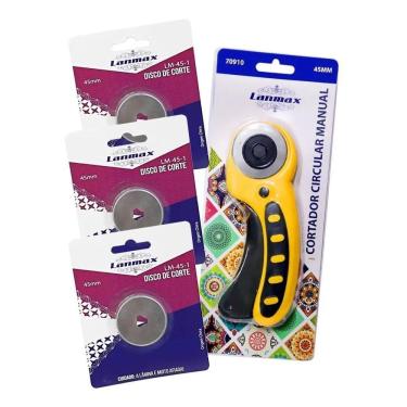 Imagem de 2X Cortador Circular 45Mm Lanmax + 3 Lamina Extra Tecido Pap