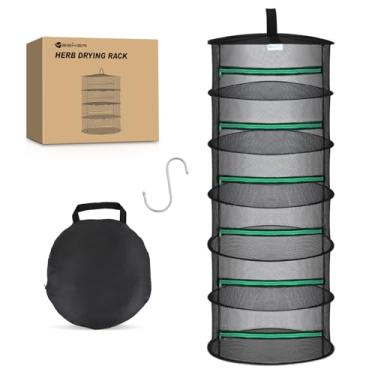 Imagem de Yesker Rack de secagem de ervas com 6 camadas, rede de malha, dobrável, para secar plantas, 61 cm de diâmetro, com zíper verde e gancho para secador, suporte para pendurar ervas, sementes, frutas