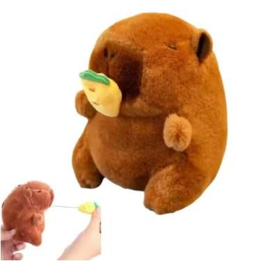 Imagem de Capivara de Pelúcia Interativa, bichinho de pelúcia com frutas e sorvete puxáveis – Brinquedo Fofo, Chaveiro Engraçado, Presente Criativo e Colecionável - 12 cm (CENOURA)