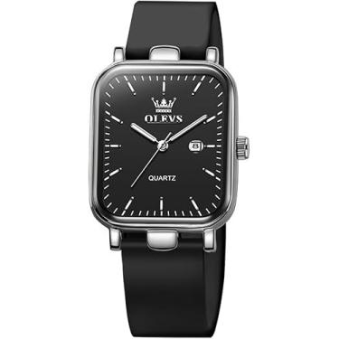 Imagem de OLEVS Relógio feminino de quartzo, quadrado, moderno, relógios delicados, Preto