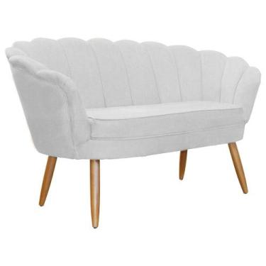 Imagem de Namoradeira Decorativa Pétala Couro Branco Pés Madeira Ms Decor - Mans