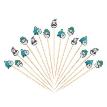 Imagem de 100 peças de palitos de bambu para coquetéis, espetos decorativos de Natal para aperitivos, enfeites de frutas e bebidas, suprimentos de festa de Natal