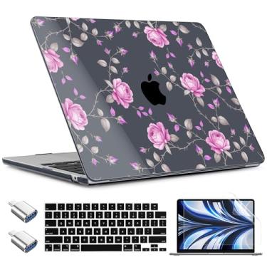 Imagem de TWOLSKOO Compatível com capa M4/M3/M2 MacBook Air 13,5 polegadas 2025 2024 versão 2022 modelo A3240 A3113 A2681, capa rígida de plástico, capa de teclado, adaptador tipo C, protetor de tela, rosas
