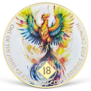 Imagem de Medalhão colorido de 18 anos NA Medalhão NA AA Moeda de Sobriedade com Serenity Prayer NA Recovery Chip Celebrando Vida Limpa e Sóbria 1-20 Anos Narcóticos Presentes Anônimos para Homens e Mulheres