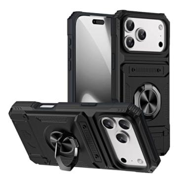 Imagem de HAOMRIYL Capa para iPhone 17 Pro Max/17 Pro/Air/17, suporte de anel giratório, compartimento oculto para cartão, suporte para carro, capa de sucção magnética, preta, 17 Pro Max