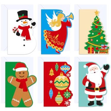 Imagem de Gersoniel 36 peças de cartões de Natal com envelopes formato especial cartões comemorativos de Natal em massa exclusivo Papai Noel boneco de neve pão de gengibre decoração de árvore de Natal para