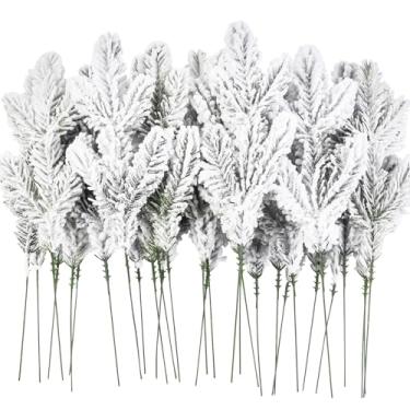 Imagem de DIYDEC 30 ramos de pinheiro nevado, 30 cm, palitos artificiais de pinheiro, galhos, agulhas de pinheiro falso, fosco, hastes de vegetação para árvore de Natal, guirlanda de guirlanda, vaso faça você