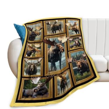 Imagem de Kylora Cobertor de alce, colagem de alce, cobertores aconchegantes de flanela de lã, roupa de cama leve, para amantes da vida selvagem, presentes para homens, mulheres, adultos, para sofá, cama