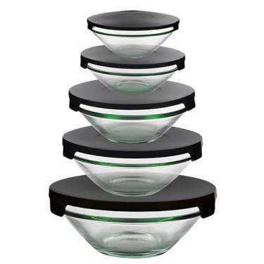 Imagem de Jogo com 5 Potes Organizador de Alimentos de Vidro Tampa Preta